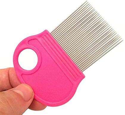 Q D PINK COLOR Metal Long stainless steel Teeth Magnify Lens Hair Lice Nit and Egg Removar Comb with Plastic handle Grip for school kids,Man, women,Baby (Random Colour)