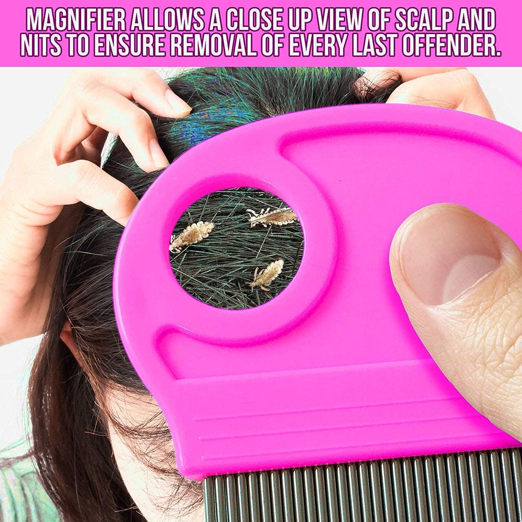 Q D PINK COLOR Metal Long stainless steel Teeth Magnify Lens Hair Lice Nit and Egg Removar Comb with Plastic handle Grip for school kids,Man, women,Baby (Random Colour)