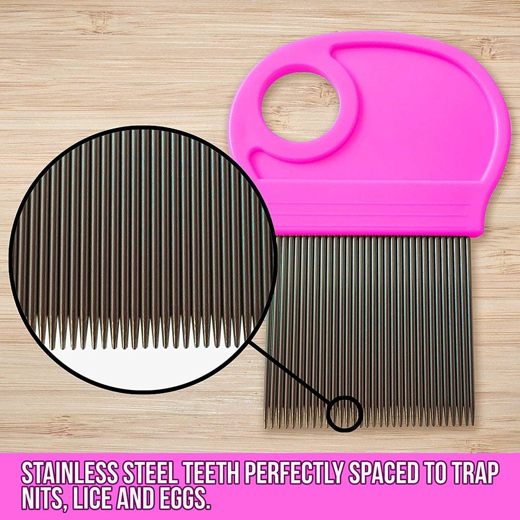 Q D PINK COLOR Metal Long stainless steel Teeth Magnify Lens Hair Lice Nit and Egg Removar Comb with Plastic handle Grip for school kids,Man, women,Baby (Random Colour)