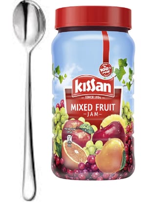 KISSAN Mixed Fruit Jam 1-kg Bottle with Stainless Steel Long Handled Scoop Spoon