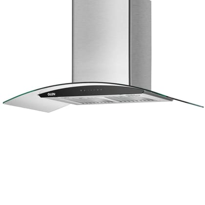 Glen Auto Clean 90 cm 1200m3/hr Curved Glass Kitchen Chimney With 7 Year Warranty On Motor, With Motion Sensor and Touch Control, Baffle Filters- Silver (6063 SS AC 90)