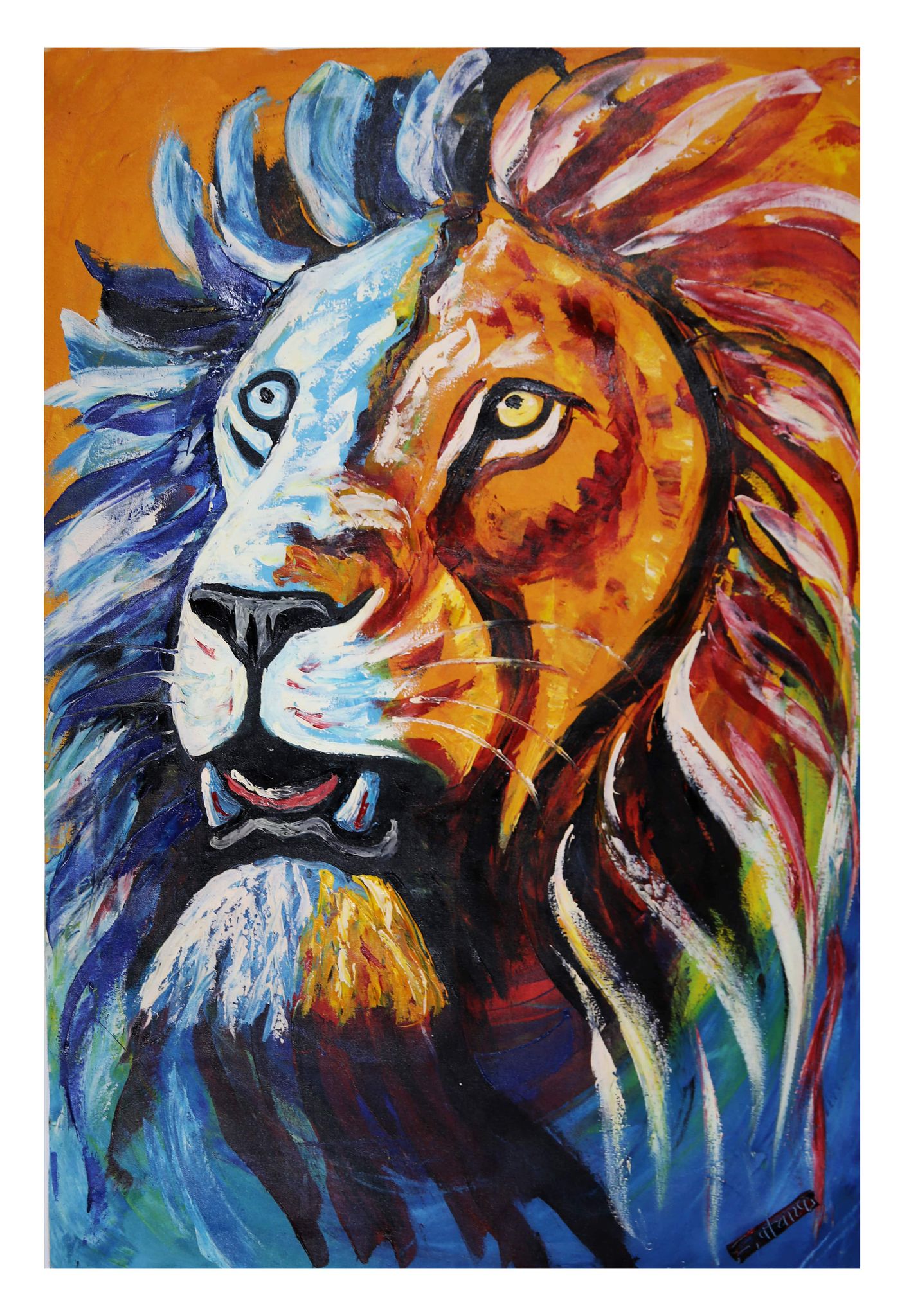 LISTENING LION ART 24INCHES X 32INCHES WITHOUT FRAME (Painting for Living Room, Bedroom, Office, Hotels, Drawing Room)