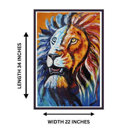 LISTENING LION ART 24INCHES X 32INCHES WITHOUT FRAME (Painting for Living Room, Bedroom, Office, Hotels, Drawing Room)