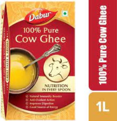 Dabur Pure Cow Ghee 1-Liter Tetra Pack with Stainless Steel Long Handled Scoop Spoon