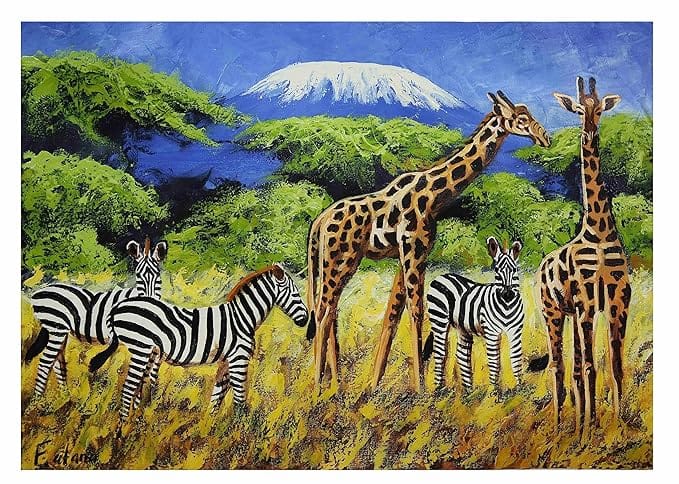 WILD LIFE - GIRAFFE & ZEBRA - 23IN X 31IN WITHOUT FRAME