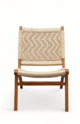Orchid Homez Hand Woven Lounge Chair Solid Wood Outdoor Chair (Natural, Pre-Assembled) (Off- White)