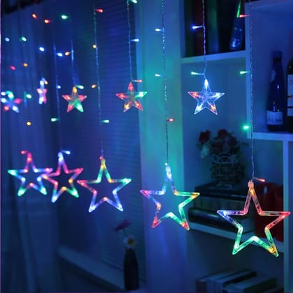 12 STARS LED CURTAIN STRING LIGHTS WITH 8 FLASHING MODES FOR HOME DECORATION, DIWALI