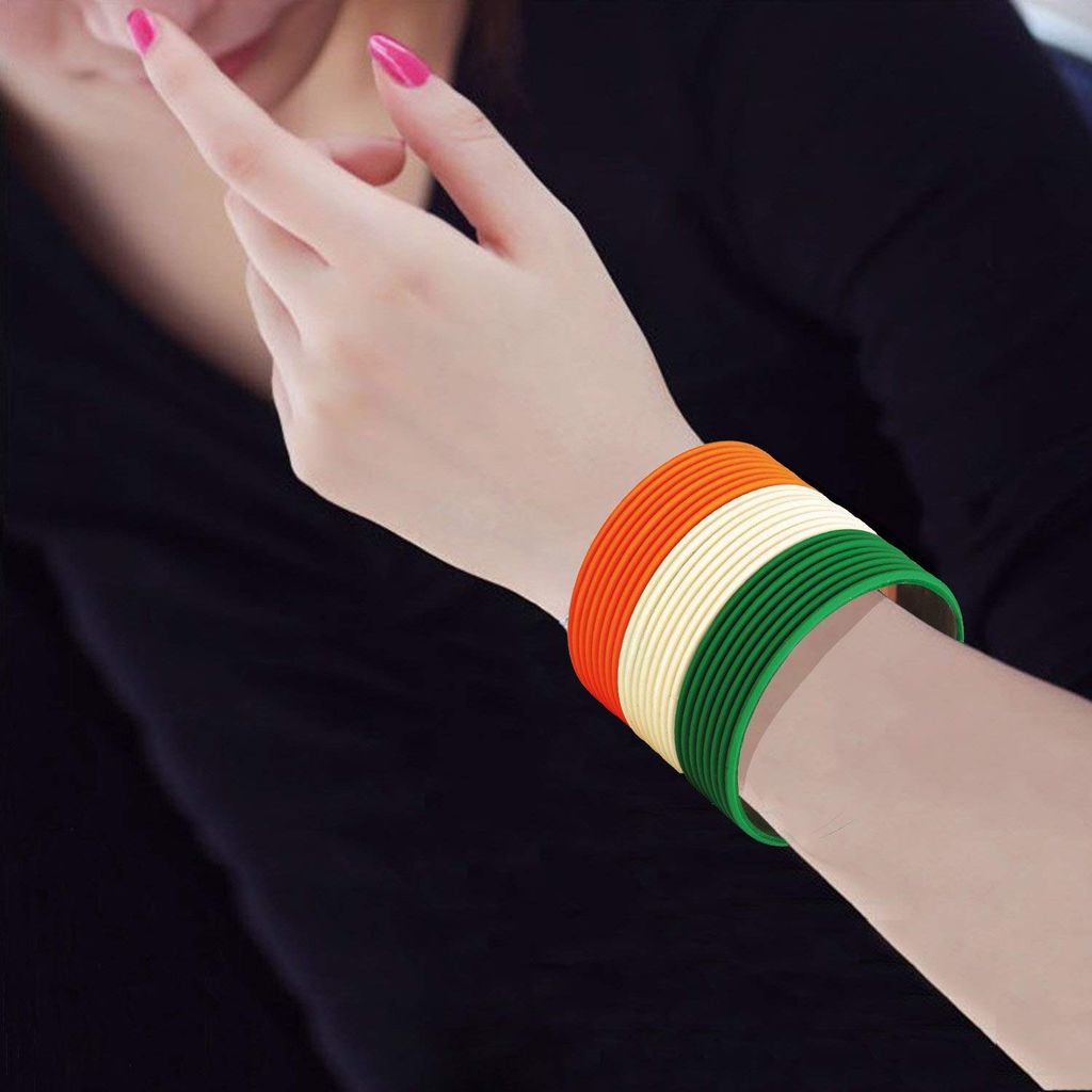 NMII Non-Precious Metal with Base Metal Matte Finished Premium Independence Day Republic Day Neon Tri-Colours Bangle set for Women  Pack of 48 Bangles - Bangles & Bracelets | Buy online on ZillyBuy