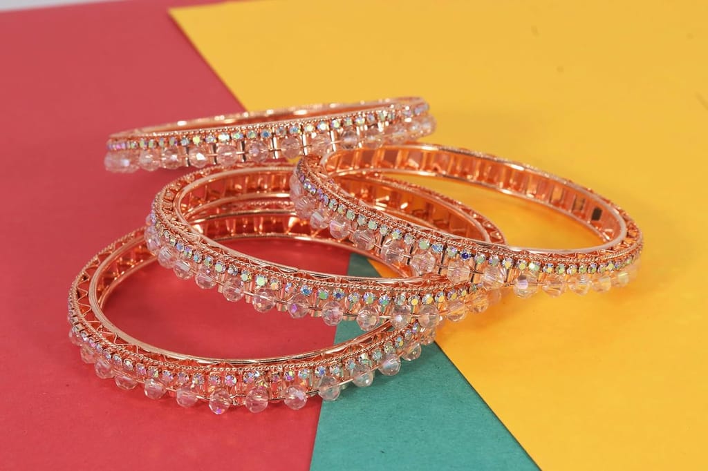NMII Alloy Metal Bangles For Women and Girls Studded American Diamond Stone & Pearls | Traditional Women's Bangles | Metal bangles | Gold Plated- Set of 4 - Bangles & Bracelets | Buy online on ZillyBuy