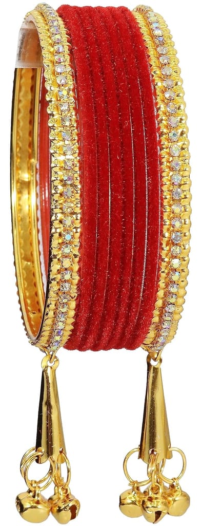 NMII Metal with Zircon Gemstone and Velvet Studded Bells Latkan Bangles Set For Girls and Women I Latkan Bangles, Premium Bangle Bracelet Set I Pack of 16 Bangles - Bangles & Bracelets | Buy online on ZillyBuy