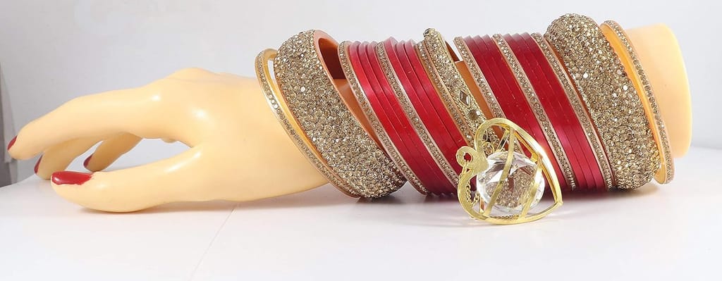 ZULKA Acrylic with Zircon Gemstone and Pearls Studded Glossy Finished Diamond Kaleere Latkan Chuda Set For Women - Jewellery Sets | Buy online on ZillyBuy