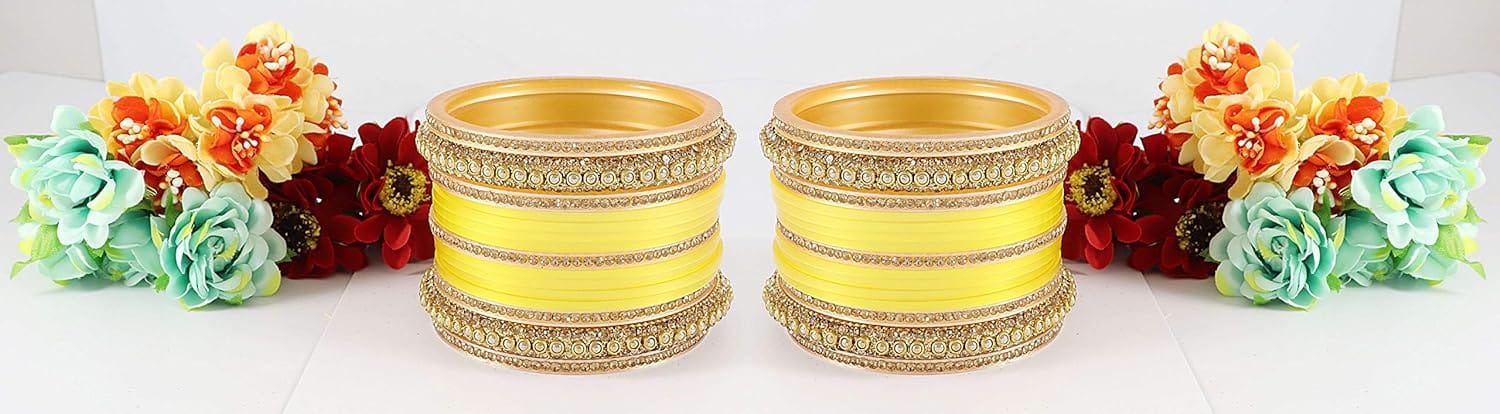 NMII Acrylic (Plastic) with Zircon Gemstone Or Beads and Spread with Glitter Pattern Glossy Finished Chuda Set For Women