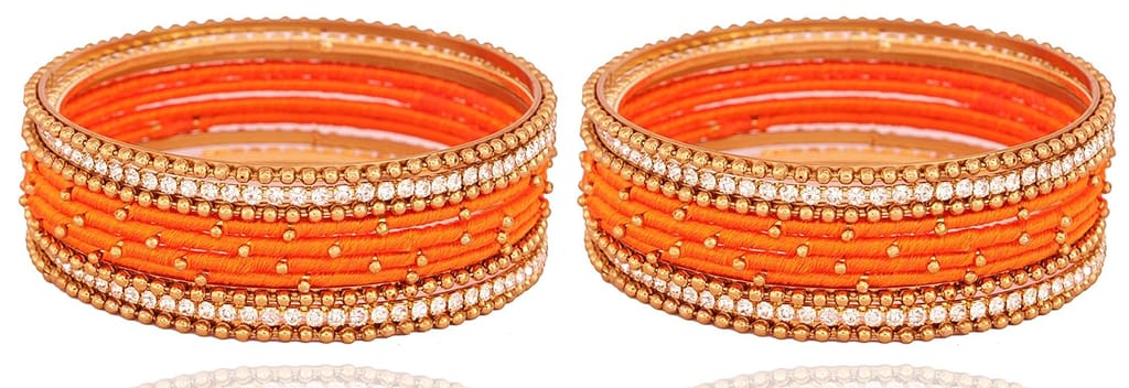 NMII Non-Precious Metal with Base Metal and Zircon Gemstone Studded Ball Chain Linked Glossy Finished Silk thread Bangle set for Women - Bangles & Bracelets | Buy online on ZillyBuy