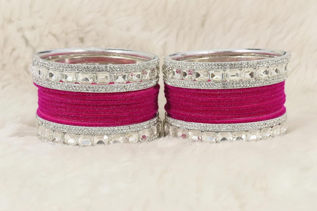 NMII Metal Bangles Set For Women and Girls Studded With Zircon Gemstone and Velvet Bangles I Chuda Bangles I Stylish Bangles Bracelet Set I Metal Bangles (Pack of 28) - Bangles & Bracelets | Buy online on ZillyBuy