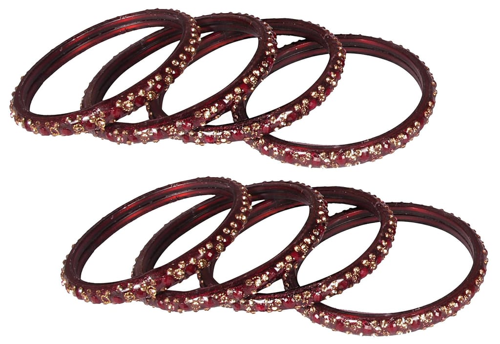 NMII Zircon Gemstone with Heart Shaped Beads and Golden Colour Balls Studded Glossy Finished Glass Kada Set For Women Pack of 12 Kada Set - Jewellery Sets | Buy online on ZillyBuy