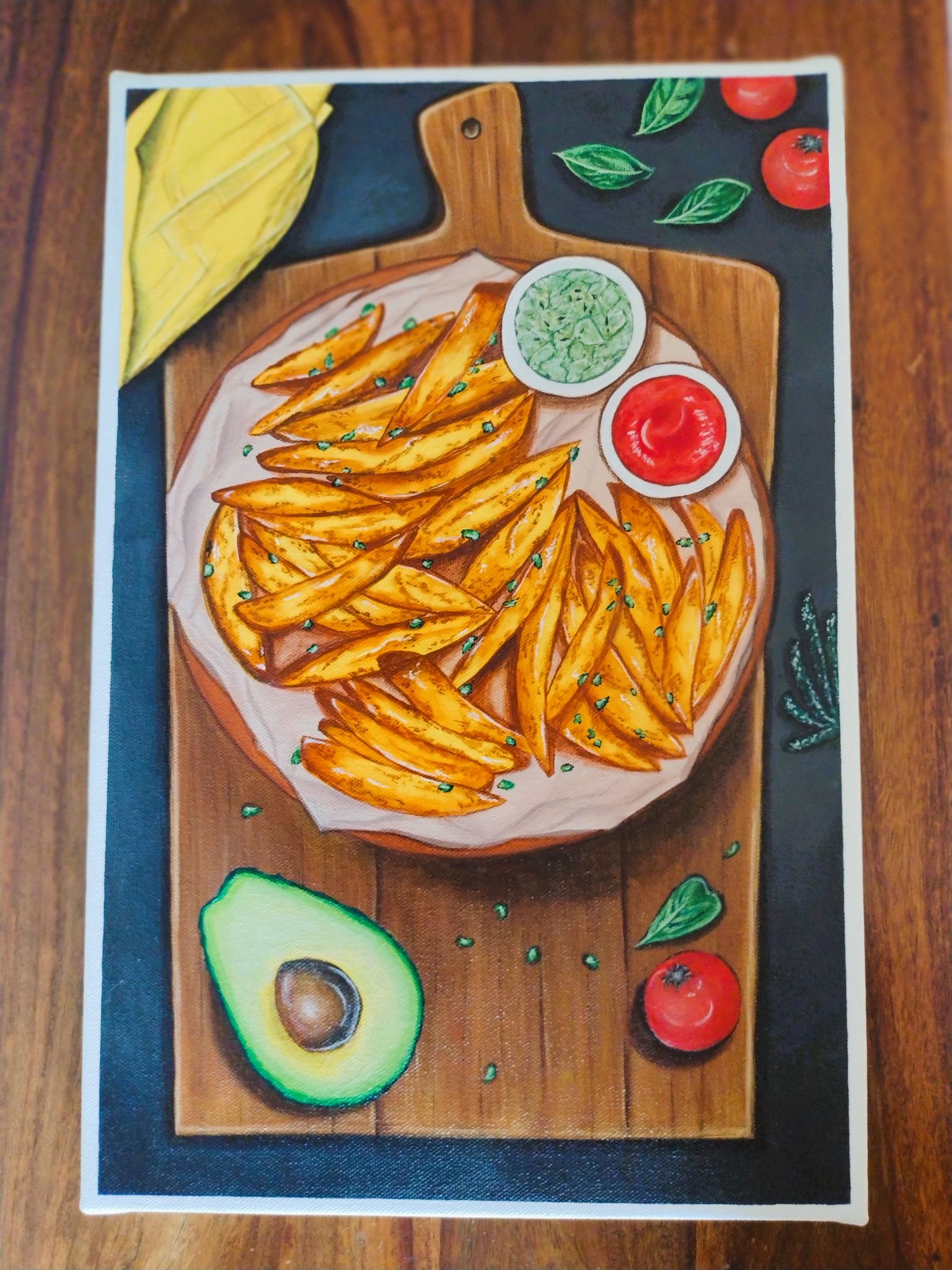 Handmade Acrylic Canvas Painting with in-built frame - "Artisanal Fries"