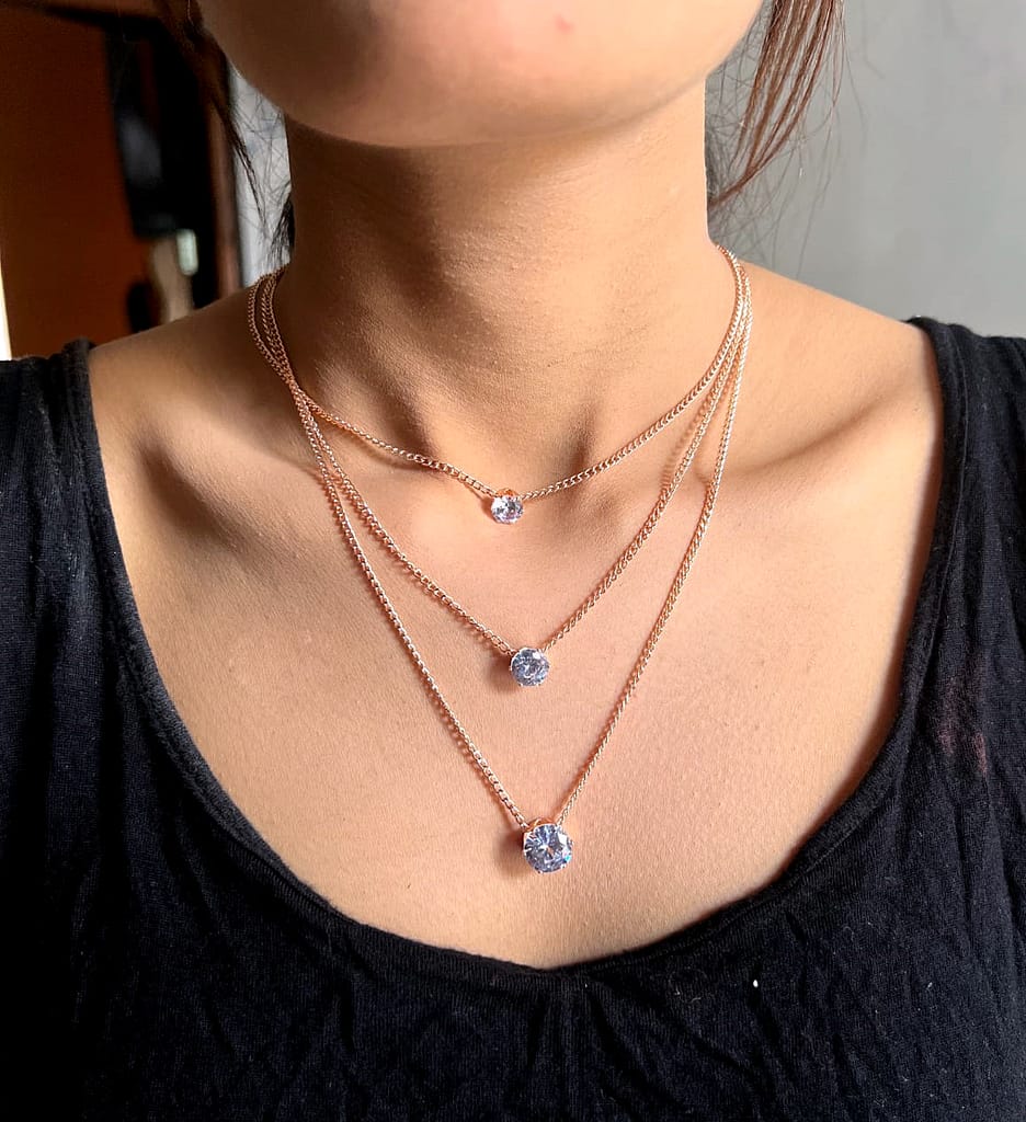 "UG FASHION JEWELLERY: Rosé Radiance - 3 Layer Minimal Rose Gold Diamond Necklace"
