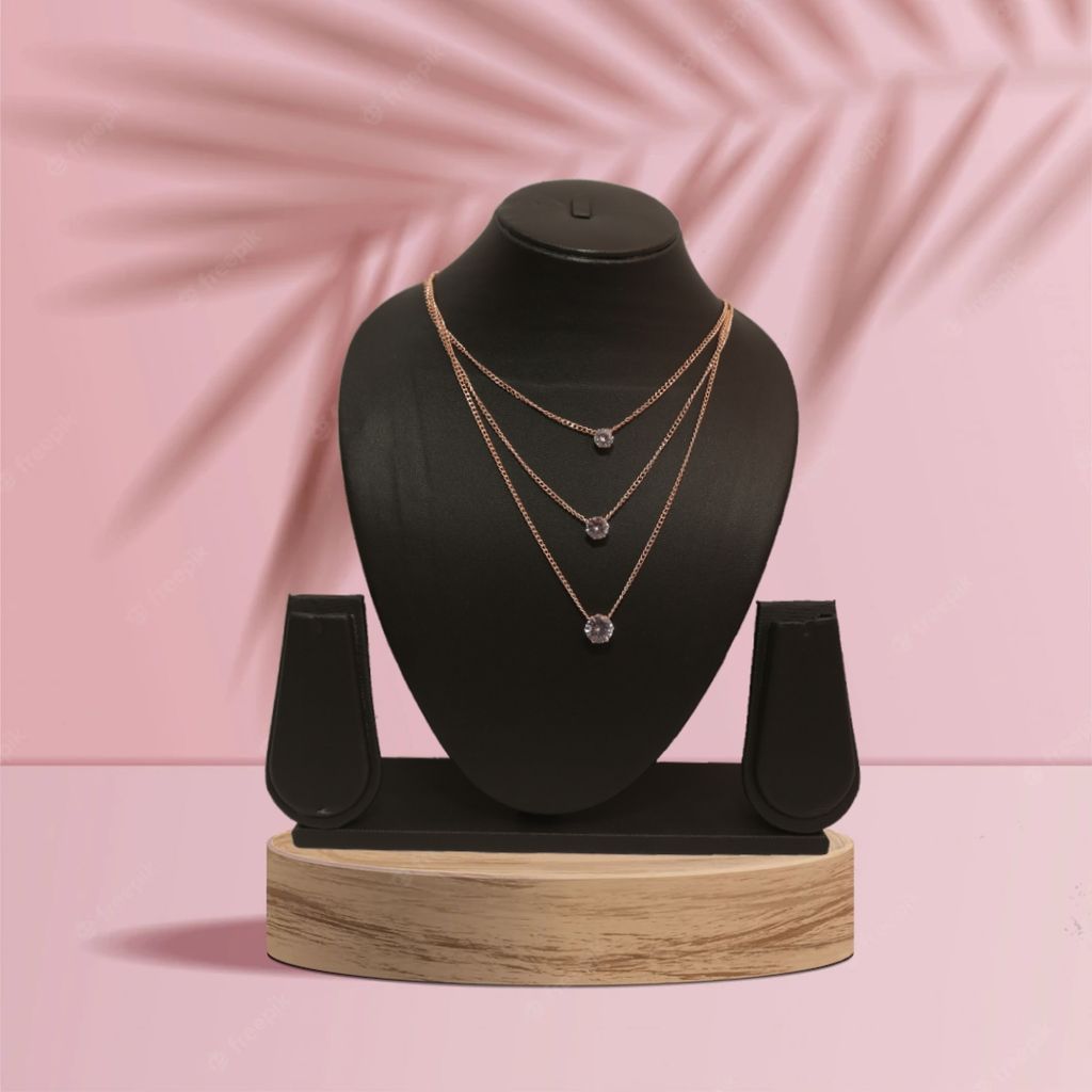 "UG FASHION JEWELLERY: Rosé Radiance - 3 Layer Minimal Rose Gold Diamond Necklace"