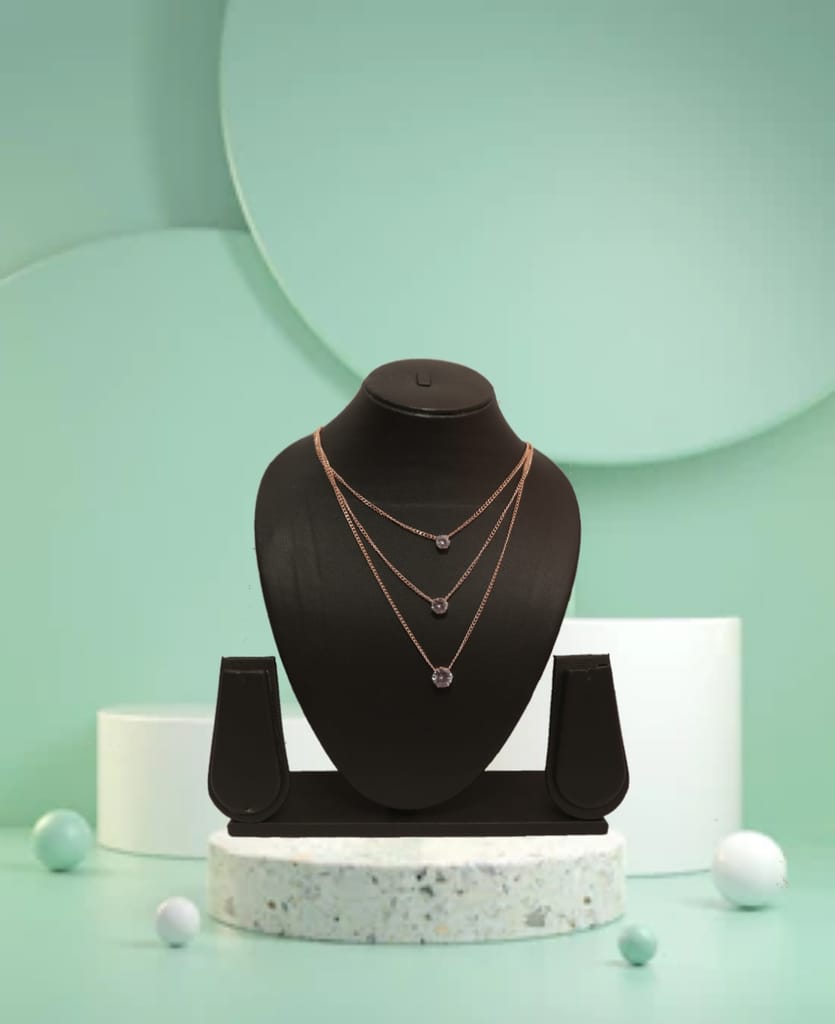 "UG FASHION JEWELLERY: Rosé Radiance - 3 Layer Minimal Rose Gold Diamond Necklace"