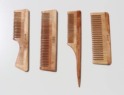 Neem Wood Comb | Hair comb set combo for Women & Men | Wooden Comb for Hair Growth, Hairfall, Dandruff Control (Set of 4)