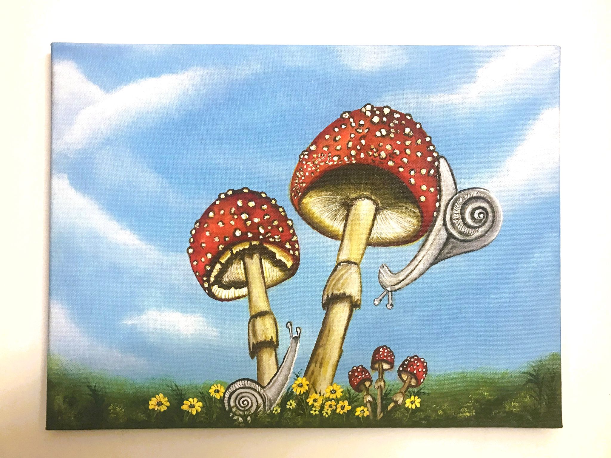 Handmade Acrylic Canvas Painting with in-built frame - "Mushroom Land"