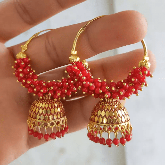Buy MS Fashion India Designer Red Color Pearls Mirror Tassel Silver Jhumka  Earrings Online at Best Price | Distacart