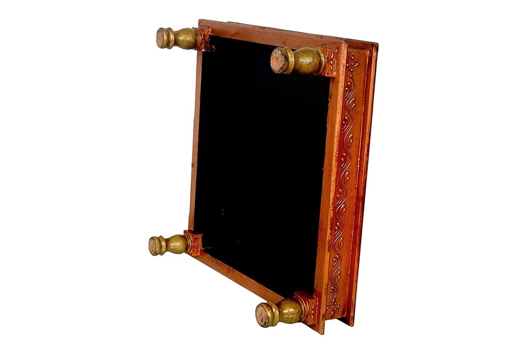 Home Design Wooden Pooja Chowki, Handmade Embossed Painting Chowki, Handcrafted Bajot, Pooja Stool, Wooden Handmade Bajot (Copper+ Gold) (18 x 18 x 6 in INCHES)