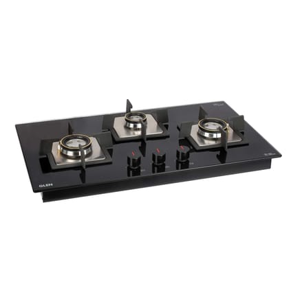 Glen 3 Burner Built-in Glass Hob Top| Auto Ignition |With Flame Failure Device |2 years standard & 5 years glass Warranty |BH1073 SQ HT DB FFD