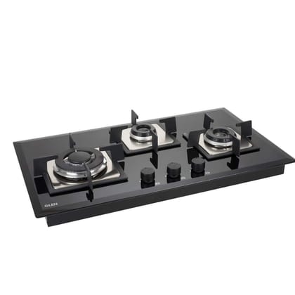 Glen 3 Burner Built in Glass Gas Hob Top with Italian Double Ring Burners, Auto Ignition, Black (1073 SQ HT IN TR)