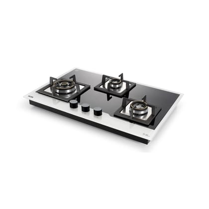 Glen 3 Burner Built In Glass Hob | Auto Ignition | 8 MM Thick Toughened Glass | Double Ring Forged Brass Burners | European Gas Valves | Warranty 2 Years Standard & 5 Years Glass | 1073 XL HT DB BW