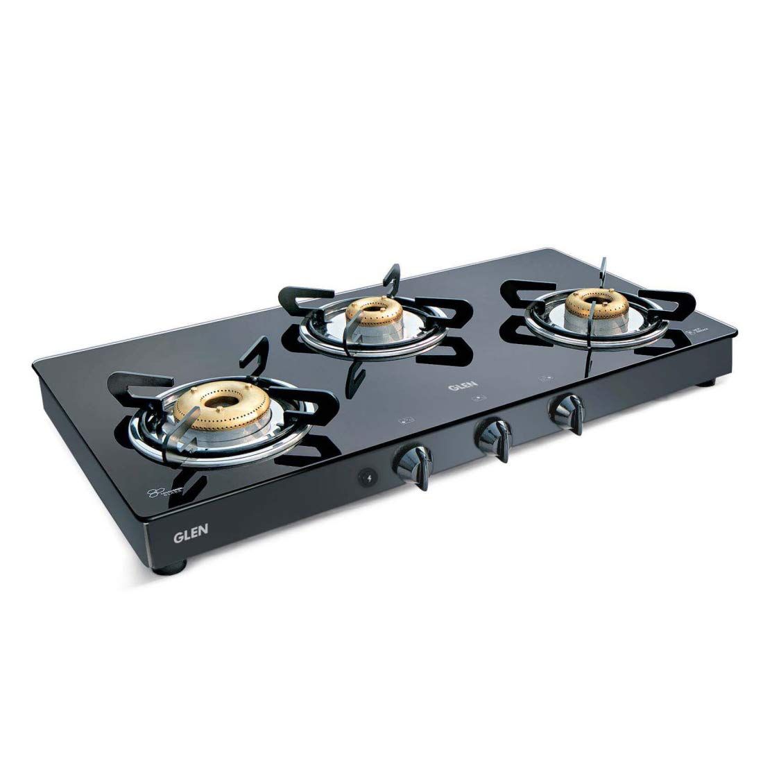 Glen 1033 GT XL 3 Stainless Steel Burner Gas Stove Forged Brass Burners Auto Ignition (Black )
