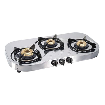 Glen 3 Burner stainless Steel Manual Gas Stove with High Flame Brass Burner (Silver, 1035 SS HF BB)