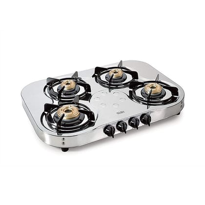 Glen 4 High Flame Brass Burners | LPG Gas Stoves | Stainless Steel Top | Manual Ignition | ISI Certified| Drip Trays | Ergonomic Knobs | Revolving Nozzle | 2 Year Warranty | 1045 SS HF BB