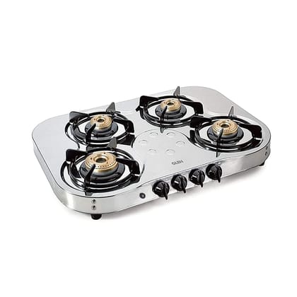 Glen 4 Burner Stainless Steel LPG Gas Stove with High Flame Brass Burner, Auto Ignition, Silver (1045 SS HF BB AI), Open