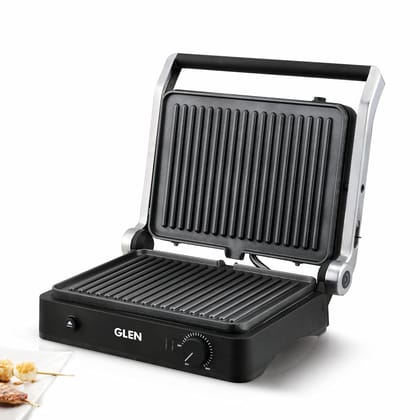 Glen Electric Contact Grill & Sandwich Maker 1900W with Oil Collector Tray and 180 Degree Opening (3032), Black
