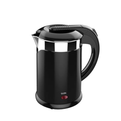 Glen Electric Kettle Plastic Clad Stainless Steel with 360� Rotational Base 1.2 Litre 1350 W - Black (9015 DX) 2 Years Warranty