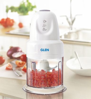 Glen Electric Chopper 200W including 2 Stainless Steel Blade, 1 Jar with Whisking Disc 500ml Bowl (4043 Turbo, White )