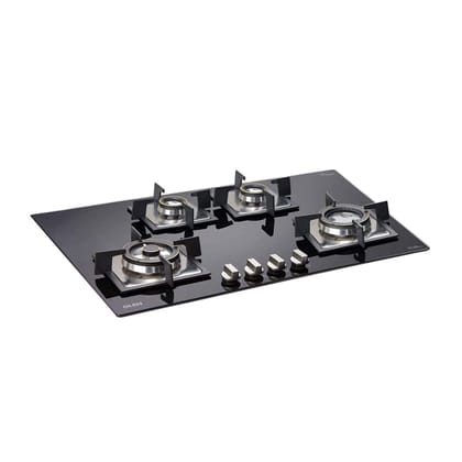 Glen 4 Burner Built in Glass Gas Hob with Triple Ring Forged Brass Burners, Auto Ignition, Black (1074 SQ DB TR)