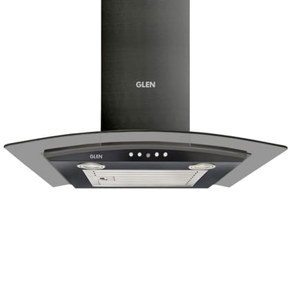 Glen 60cm 1000 m3/hr Curved Glass Wall Mounted Kitchen Chimney Push Buttons Baffle Filter (MISO Black)