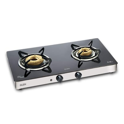 Glen 2 Burner LPG Glass Gas Stove with High Flame Forged Burner, Auto Ignition, Black (1021 GT FB HF AI)