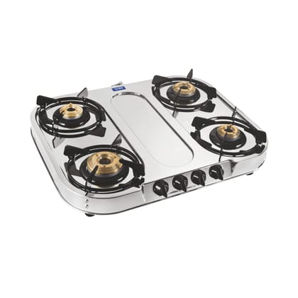 Glen 4 Burner Stainless Steel Lpg Gas Stove With Extra Wide Space, 1 High Flame, 1 Big And 2 Small | 2 Years Warranty (1044 Xl Ss Hf Bb), open
