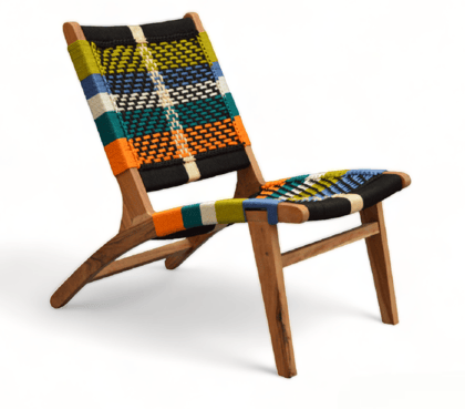 Orchid Homez Hand Woven Lounge Chair Solid Wood Outdoor Chair (Natural, Pre-Assembled) (Multicolor)