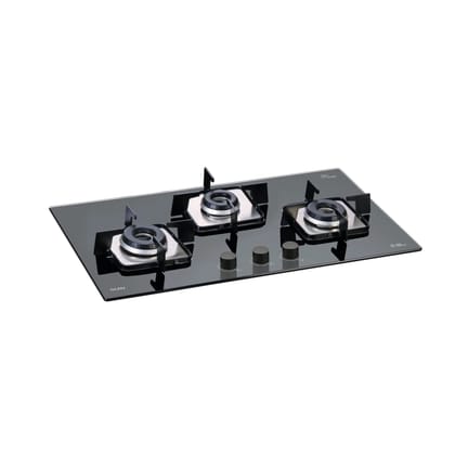 Glen 3 Burner Built in Glass Hob with Italian Double Ring Burners Auto Ignition, Black (1073 SQ IN)