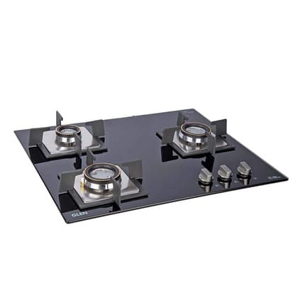 Glen 3 Burner Built In Glass Hob | Auto Ignition | 8 MM Thick Toughened Glass Hob | Black | Double Ring Forged Brass Burners | Warranty 2 Years Standard & 5 Years Glass | 1063 SQ DB