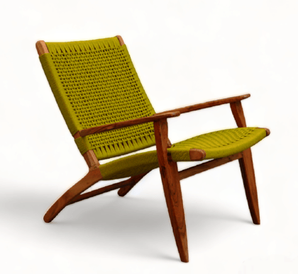 Orchid Homez Hand Woven Lounge Chair with Armrest Solid Wood Outdoor Chair (Natural, Pre-Assembled) (Yellow)