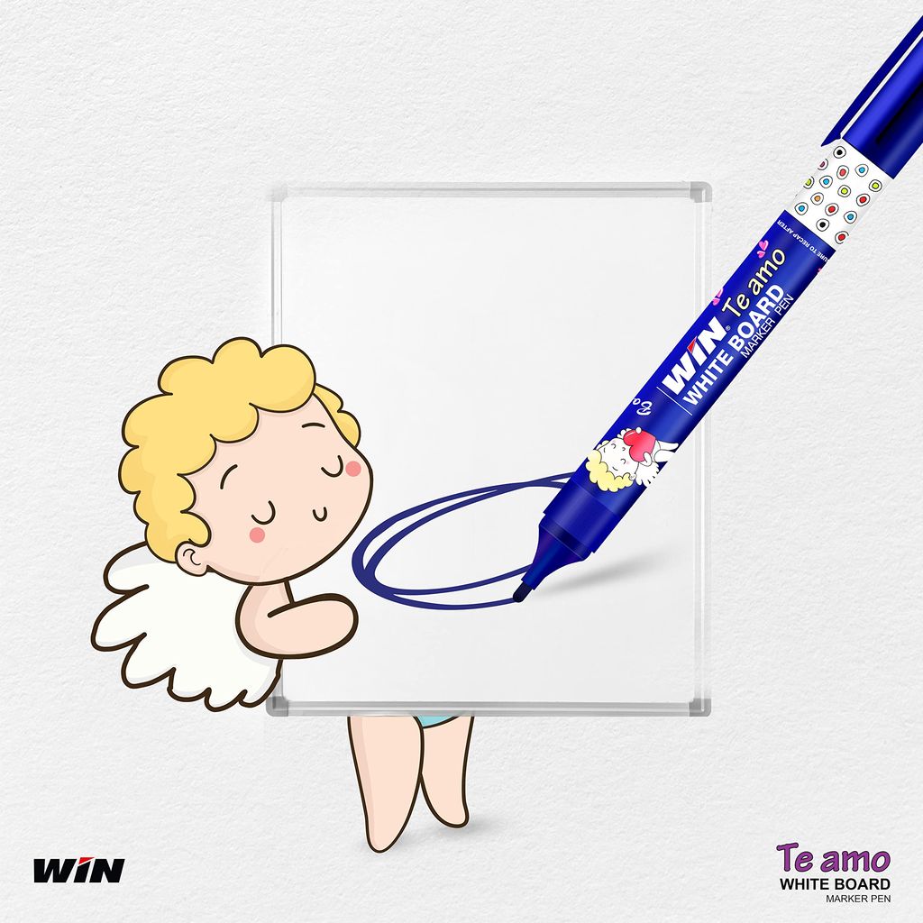 WIN Te Amo White Board Markers 4 Blue+4 Black with 2 blue Ink+2 black Ink | Easily Eraseable Ink | Refillable ink Markers | Ideal for School & Office Use | White Board Markers