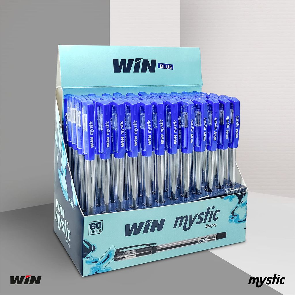 WIN Mystic Ball Pens | 60 Blue Pens | Comfortable Grip | Smooth Ink Flow | 0.7mm Tip | Pens for Writing | Students, Exams | Ideal for School, Office & Business | Premium