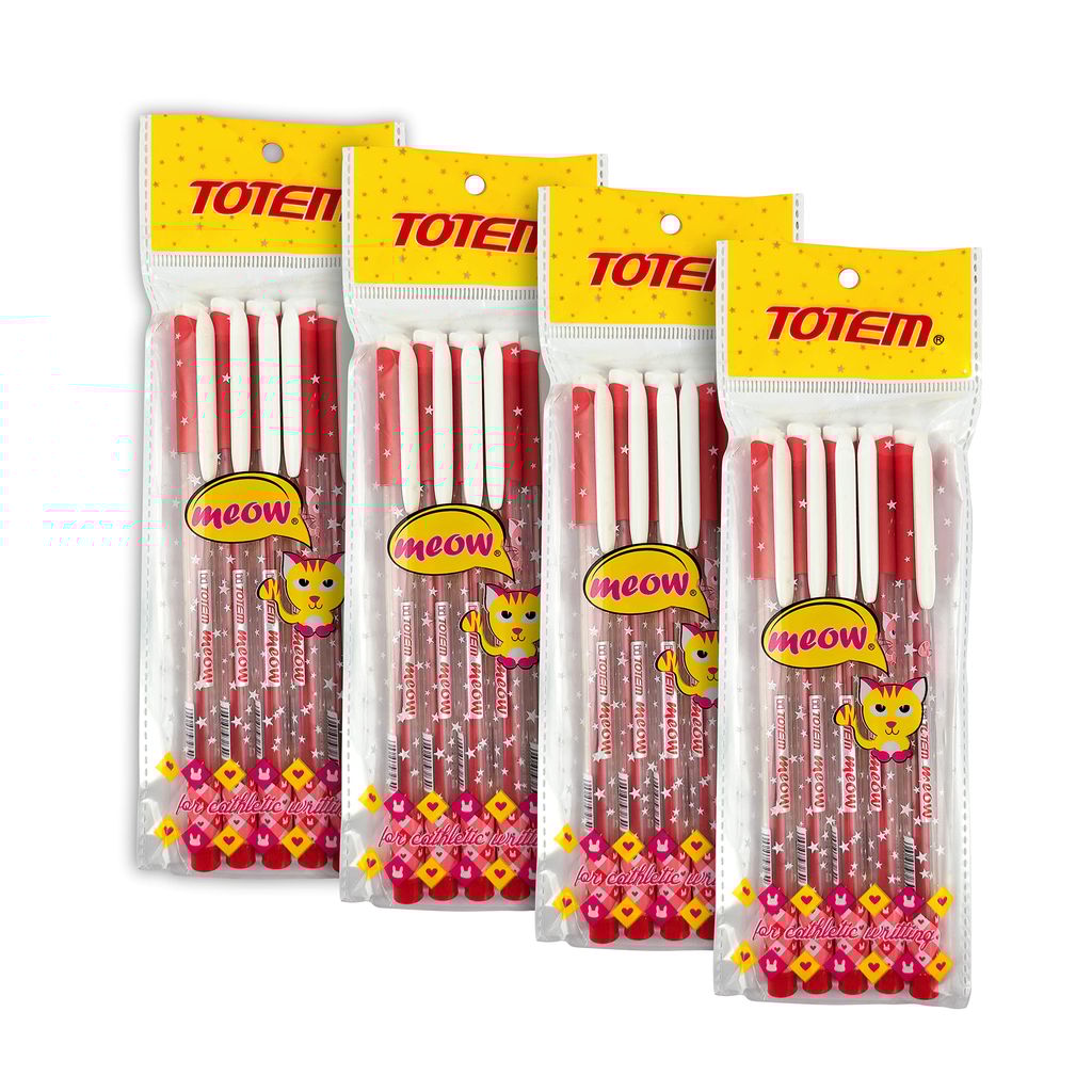 Totem Meow Ball Pens | 20 Pcs Red Ink | Theme of Cats | Lightweight Design | 0.7 mm tip for Smooth & Precision Writing | Cute & Stylish Matte Body | Ideal for School, Office & Business | Budget Friendly Stick Ball Point Pens | Pens for Cat Lovers