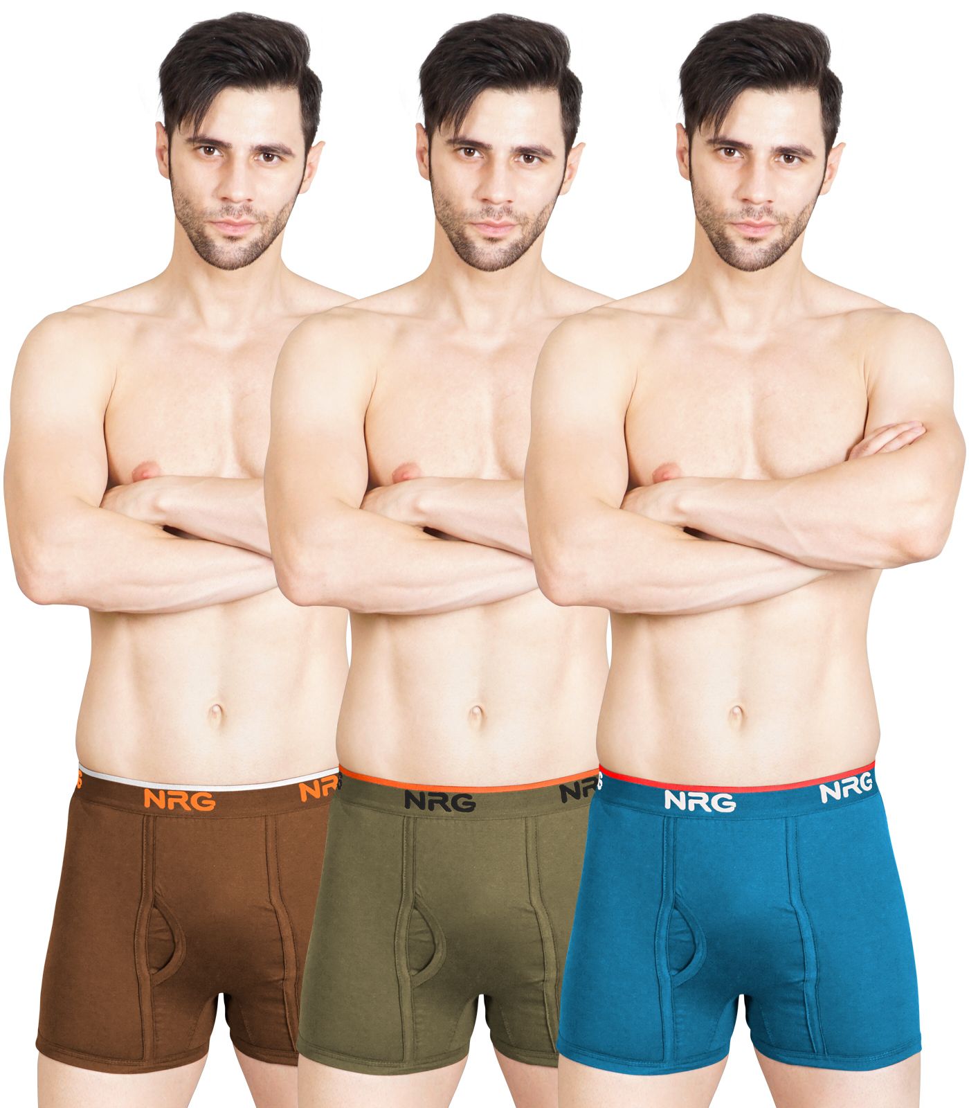 NRG Mens Cotton Assorted Colour Without Pocket Trunks ( Pack of 3 Light Brown - Light Green - Turquoise ) G11