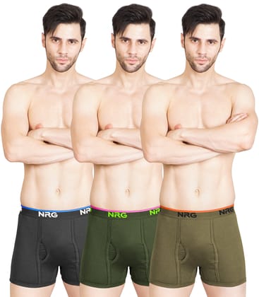 NRG Mens Cotton Assorted Colour Without Pocket Trunks ( Pack of 3 Coffee Brown - Military Green - Dark Green ) G11